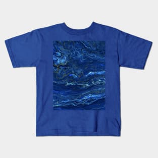 Navy Blue & Faux Gold Marble Acrylic Abstraction Kids T-Shirt